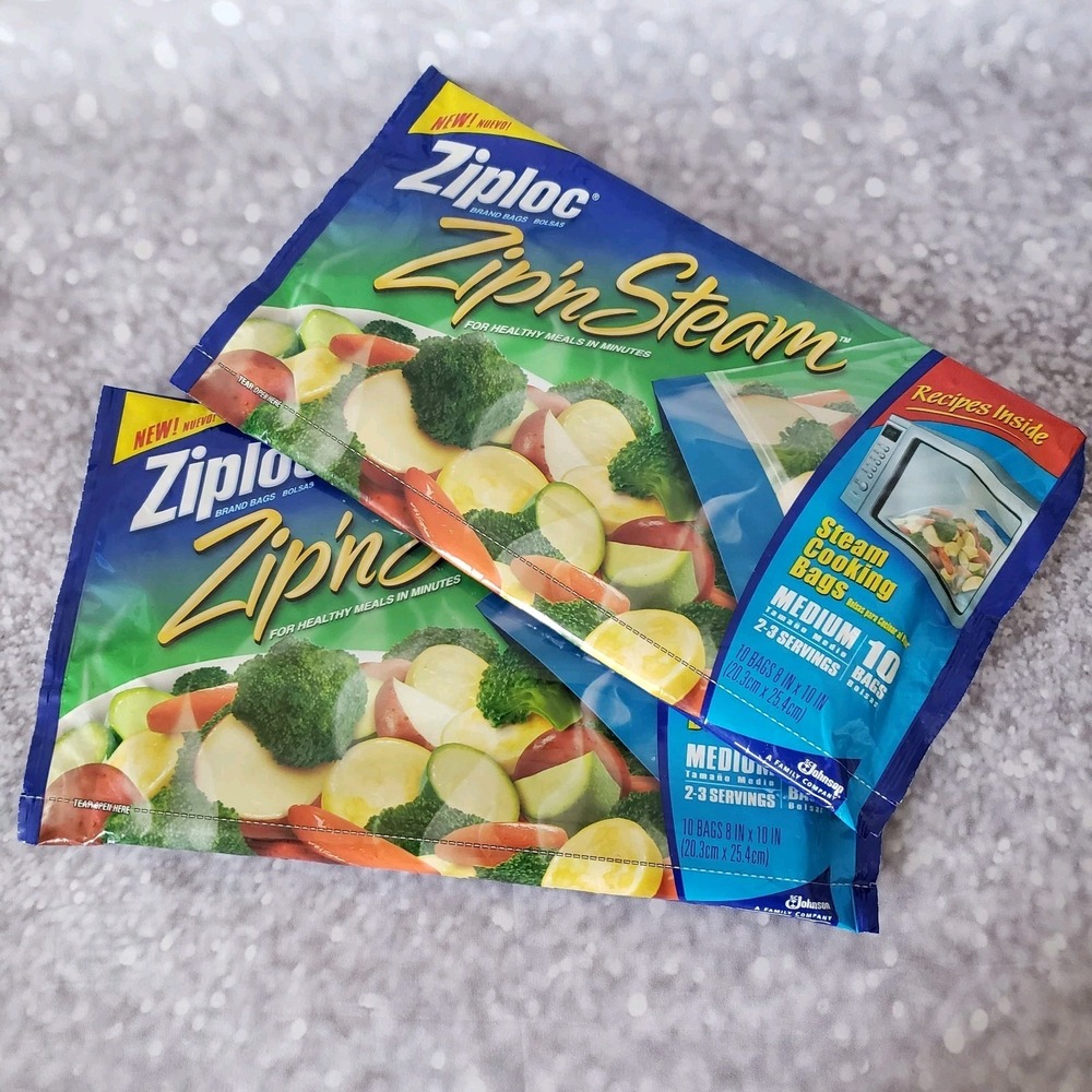 Ziploc Zip'N Steam 2-3 Servings Steam Cooking Bags Two 10 Count Packs 8x10 In